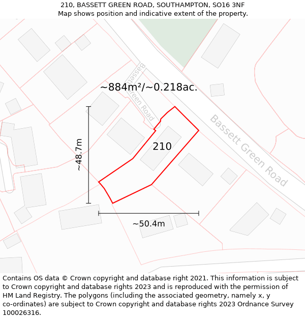 210, BASSETT GREEN ROAD, SOUTHAMPTON, SO16 3NF: Plot and title map