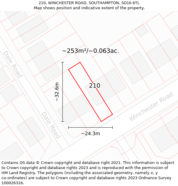 210, WINCHESTER ROAD, SOUTHAMPTON, SO16 6TL: Plot and title map