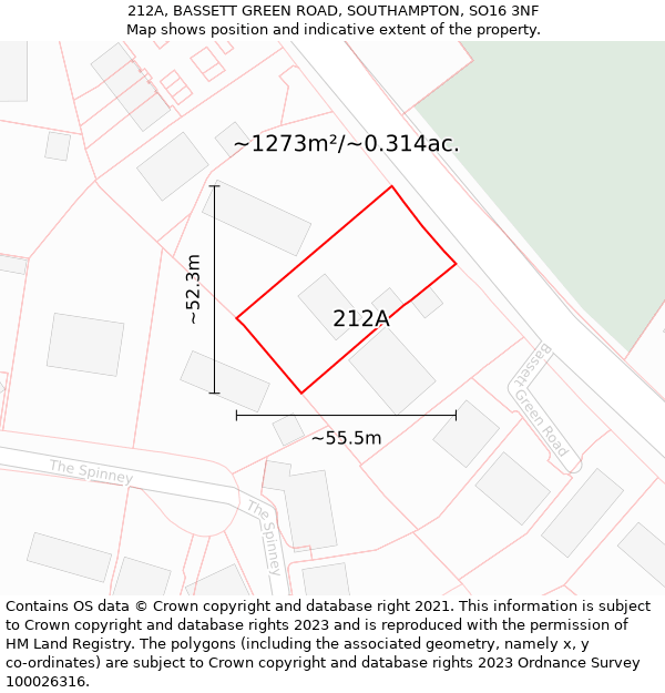 212A, BASSETT GREEN ROAD, SOUTHAMPTON, SO16 3NF: Plot and title map