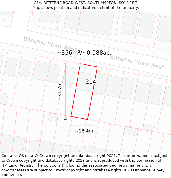 214, BITTERNE ROAD WEST, SOUTHAMPTON, SO18 1BE: Plot and title map