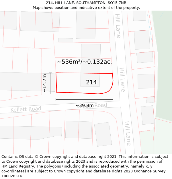 214, HILL LANE, SOUTHAMPTON, SO15 7NR: Plot and title map