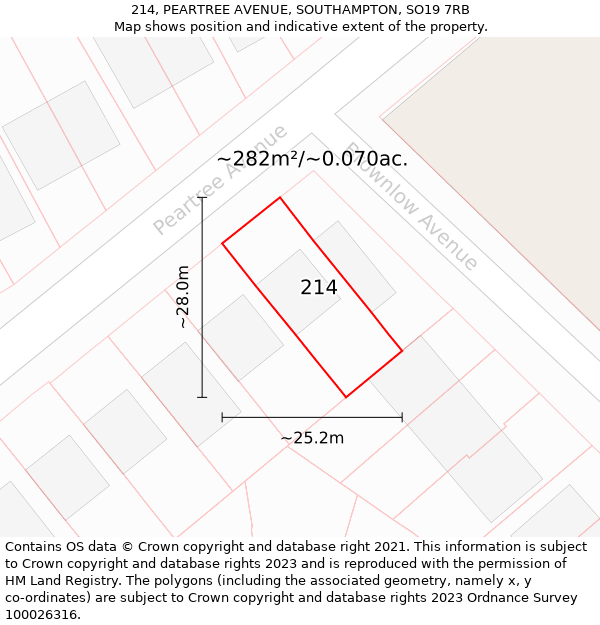 214, PEARTREE AVENUE, SOUTHAMPTON, SO19 7RB: Plot and title map