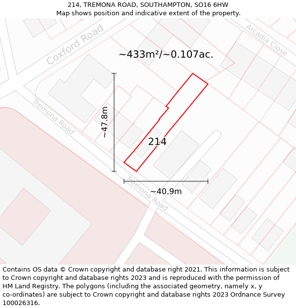 214, TREMONA ROAD, SOUTHAMPTON, SO16 6HW: Plot and title map