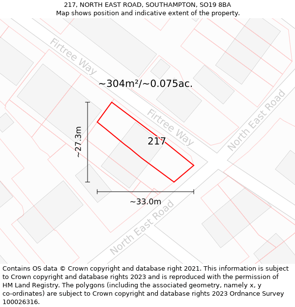 217, NORTH EAST ROAD, SOUTHAMPTON, SO19 8BA: Plot and title map