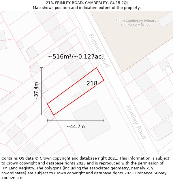 218, FRIMLEY ROAD, CAMBERLEY, GU15 2QJ: Plot and title map