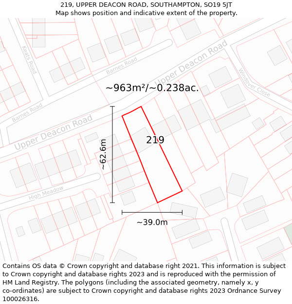 219, UPPER DEACON ROAD, SOUTHAMPTON, SO19 5JT: Plot and title map