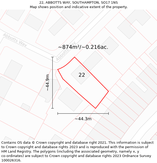 22, ABBOTTS WAY, SOUTHAMPTON, SO17 1NS: Plot and title map