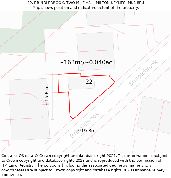 22, BRINDLEBROOK, TWO MILE ASH, MILTON KEYNES, MK8 8EU: Plot and title map