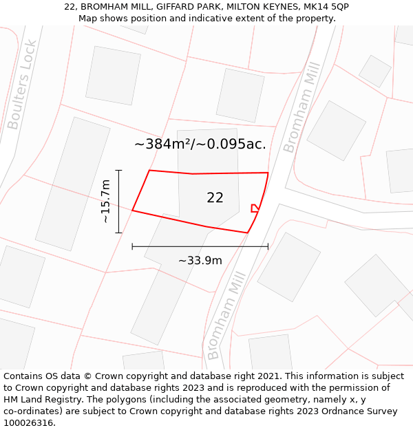 22, BROMHAM MILL, GIFFARD PARK, MILTON KEYNES, MK14 5QP: Plot and title map