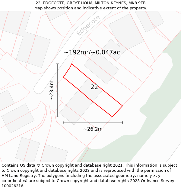 22, EDGECOTE, GREAT HOLM, MILTON KEYNES, MK8 9ER: Plot and title map