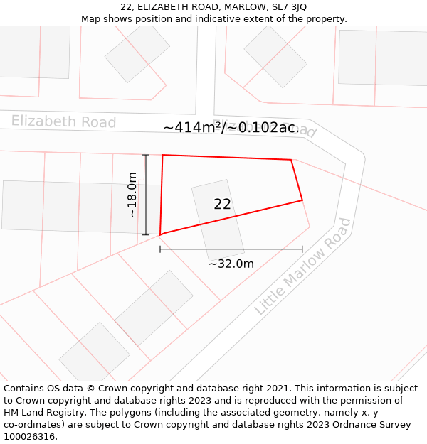 22, ELIZABETH ROAD, MARLOW, SL7 3JQ: Plot and title map