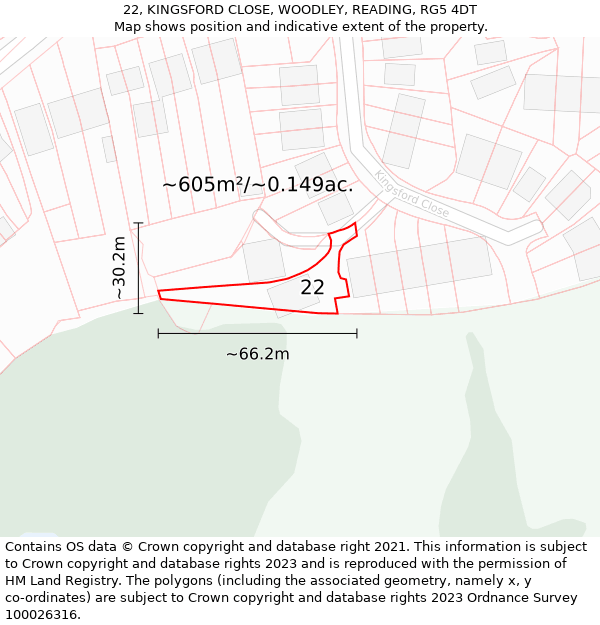 22, KINGSFORD CLOSE, WOODLEY, READING, RG5 4DT: Plot and title map