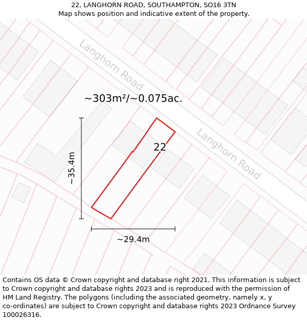 22, LANGHORN ROAD, SOUTHAMPTON, SO16 3TN: Plot and title map