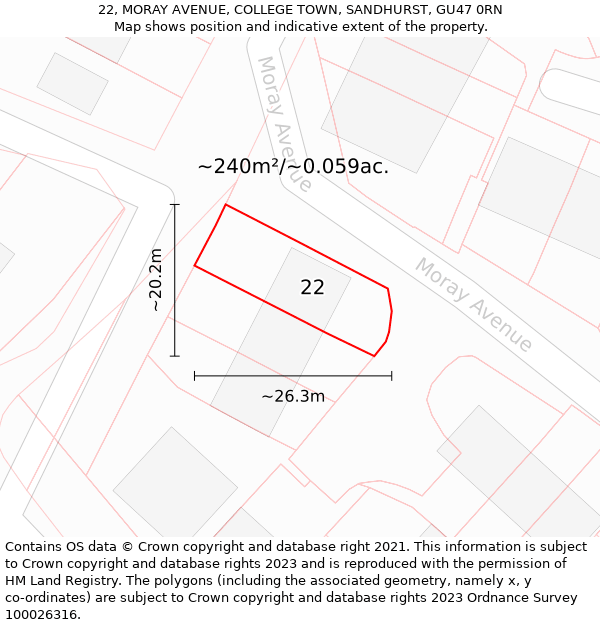 22, MORAY AVENUE, COLLEGE TOWN, SANDHURST, GU47 0RN: Plot and title map