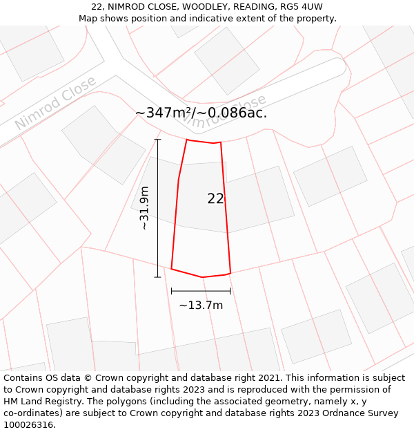22, NIMROD CLOSE, WOODLEY, READING, RG5 4UW: Plot and title map