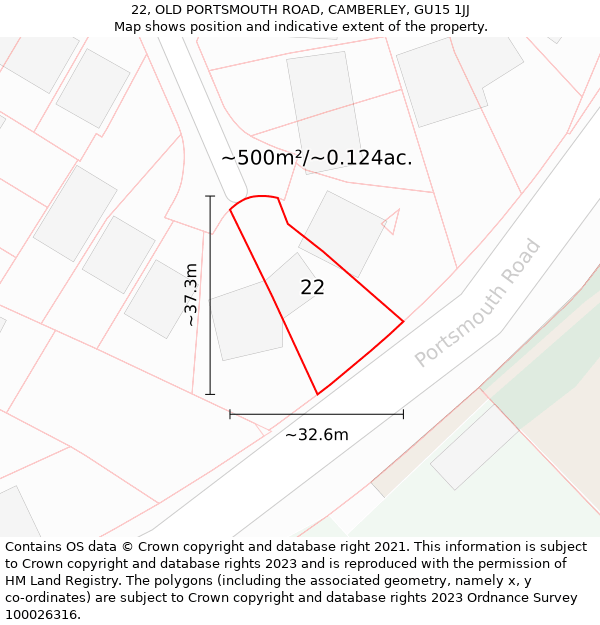 22, OLD PORTSMOUTH ROAD, CAMBERLEY, GU15 1JJ: Plot and title map