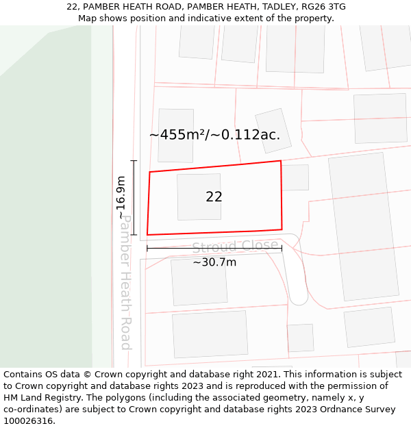 22, PAMBER HEATH ROAD, PAMBER HEATH, TADLEY, RG26 3TG: Plot and title map
