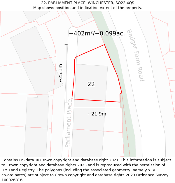 22, PARLIAMENT PLACE, WINCHESTER, SO22 4QS: Plot and title map