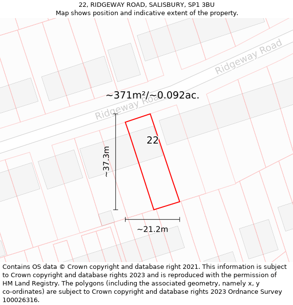 22, RIDGEWAY ROAD, SALISBURY, SP1 3BU: Plot and title map