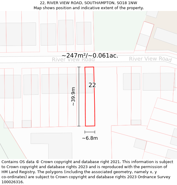 22, RIVER VIEW ROAD, SOUTHAMPTON, SO18 1NW: Plot and title map