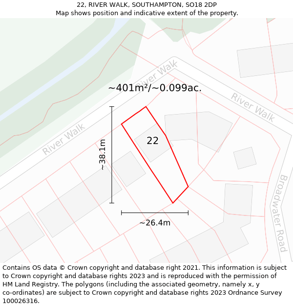 22, RIVER WALK, SOUTHAMPTON, SO18 2DP: Plot and title map