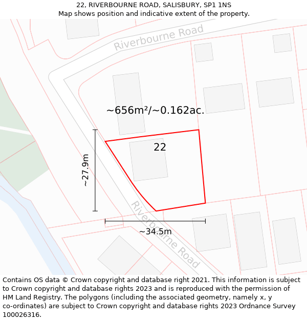 22, RIVERBOURNE ROAD, SALISBURY, SP1 1NS: Plot and title map