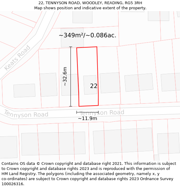 22, TENNYSON ROAD, WOODLEY, READING, RG5 3RH: Plot and title map