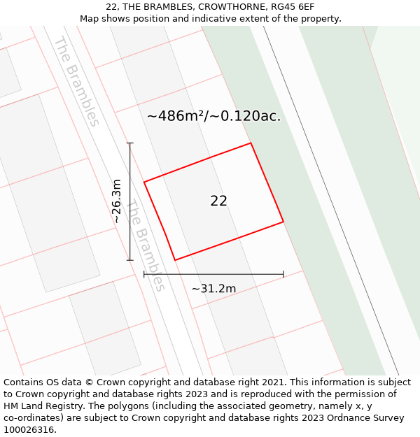 22, THE BRAMBLES, CROWTHORNE, RG45 6EF: Plot and title map