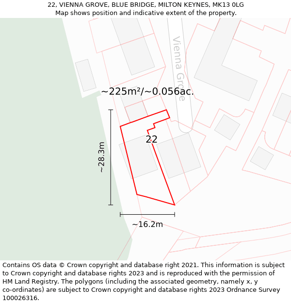 22, VIENNA GROVE, BLUE BRIDGE, MILTON KEYNES, MK13 0LG: Plot and title map