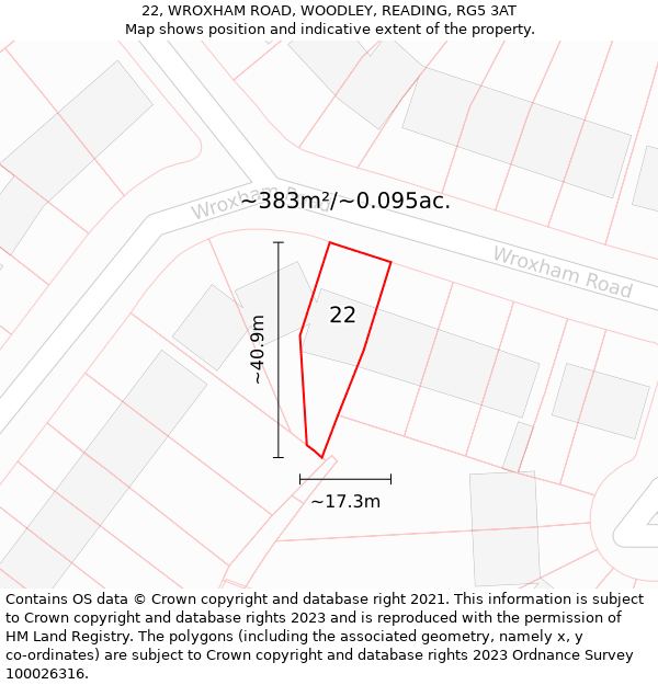 22, WROXHAM ROAD, WOODLEY, READING, RG5 3AT: Plot and title map