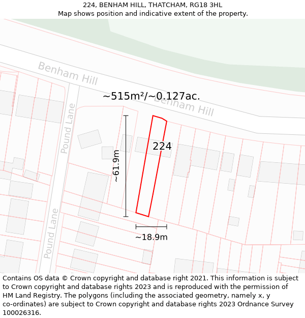 224, BENHAM HILL, THATCHAM, RG18 3HL: Plot and title map