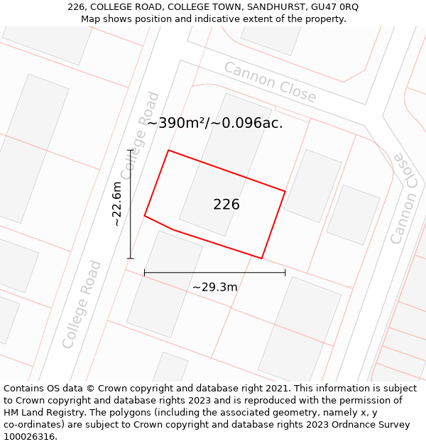 226, COLLEGE ROAD, COLLEGE TOWN, SANDHURST, GU47 0RQ: Plot and title map