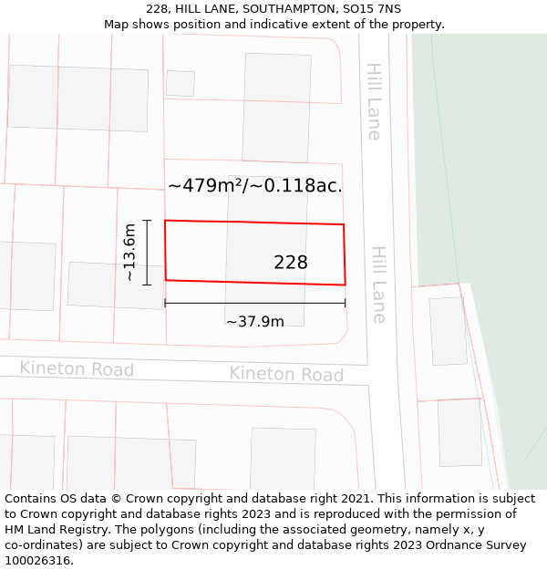 228, HILL LANE, SOUTHAMPTON, SO15 7NS: Plot and title map