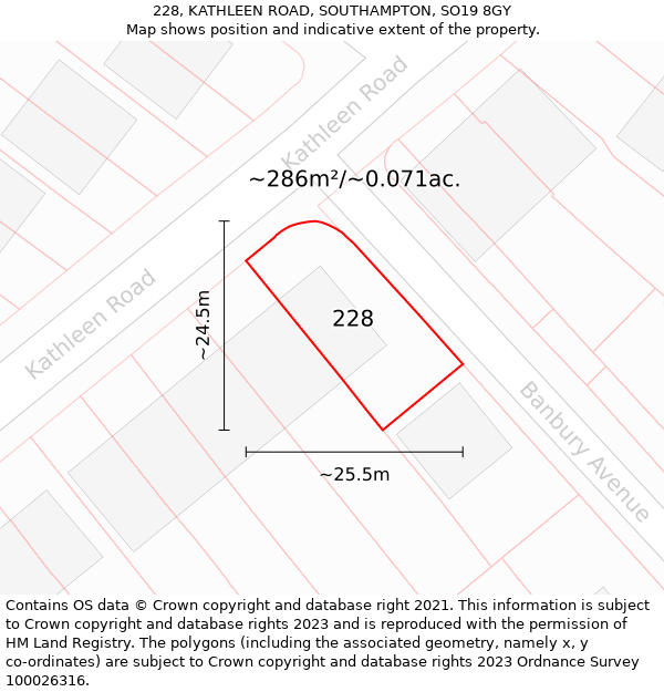 228, KATHLEEN ROAD, SOUTHAMPTON, SO19 8GY: Plot and title map