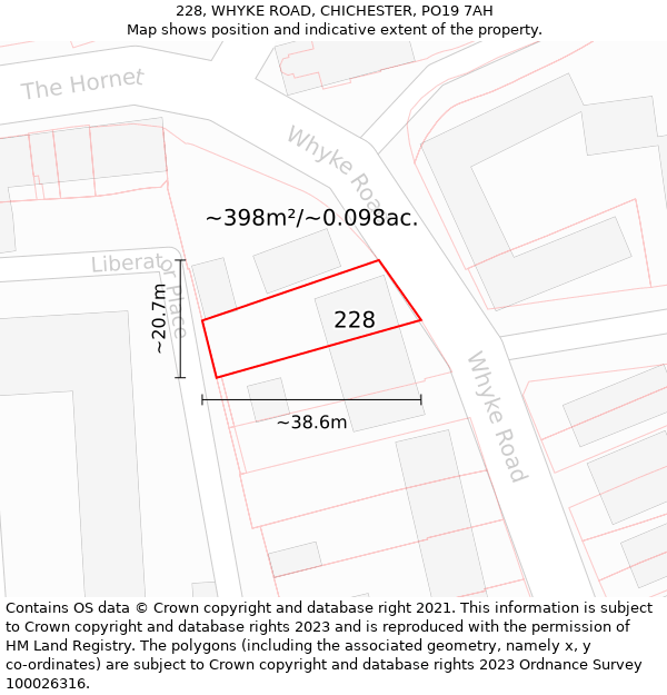 228, WHYKE ROAD, CHICHESTER, PO19 7AH: Plot and title map