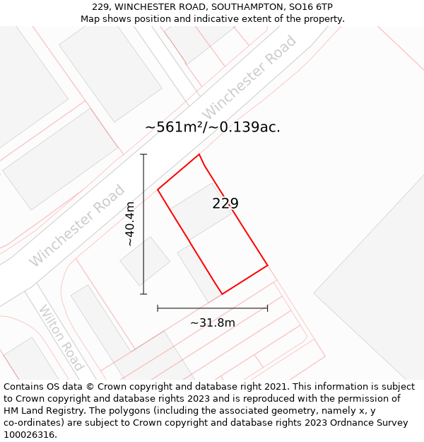229, WINCHESTER ROAD, SOUTHAMPTON, SO16 6TP: Plot and title map
