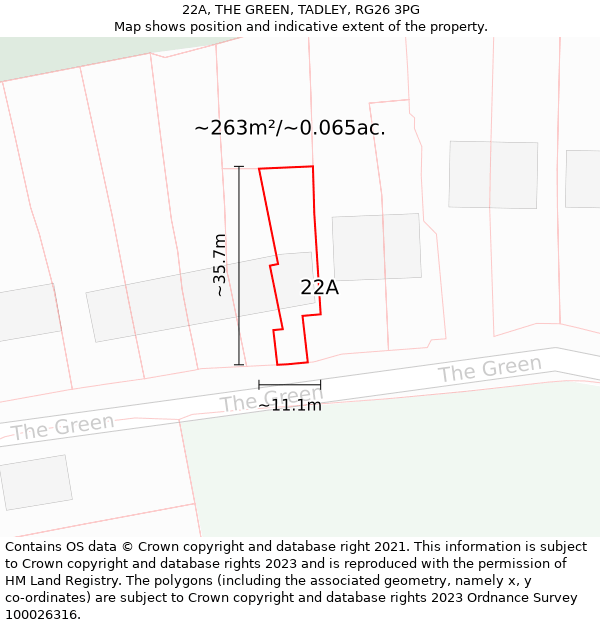 22A, THE GREEN, TADLEY, RG26 3PG: Plot and title map