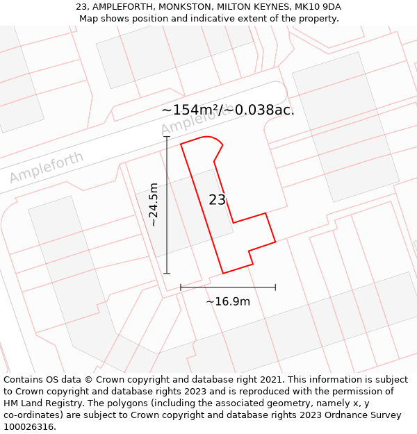 23, AMPLEFORTH, MONKSTON, MILTON KEYNES, MK10 9DA: Plot and title map