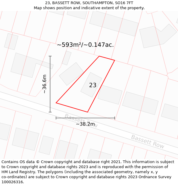 23, BASSETT ROW, SOUTHAMPTON, SO16 7FT: Plot and title map