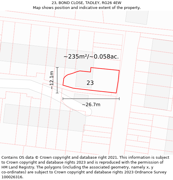 23, BOND CLOSE, TADLEY, RG26 4EW: Plot and title map