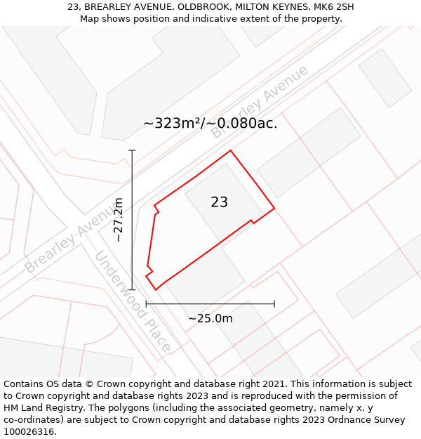 23, BREARLEY AVENUE, OLDBROOK, MILTON KEYNES, MK6 2SH: Plot and title map