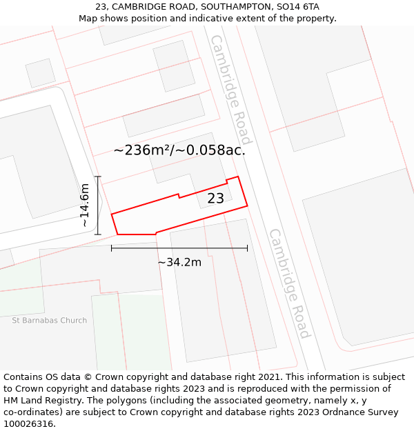 23, CAMBRIDGE ROAD, SOUTHAMPTON, SO14 6TA: Plot and title map