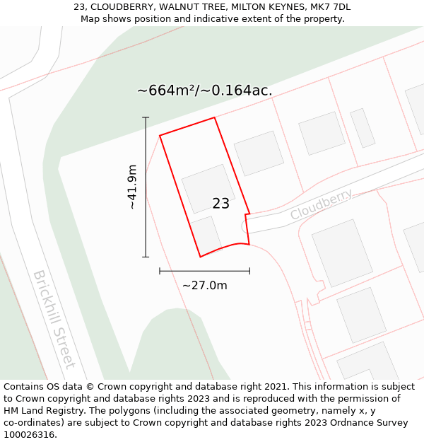 23, CLOUDBERRY, WALNUT TREE, MILTON KEYNES, MK7 7DL: Plot and title map