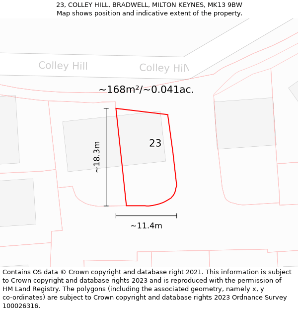 23, COLLEY HILL, BRADWELL, MILTON KEYNES, MK13 9BW: Plot and title map