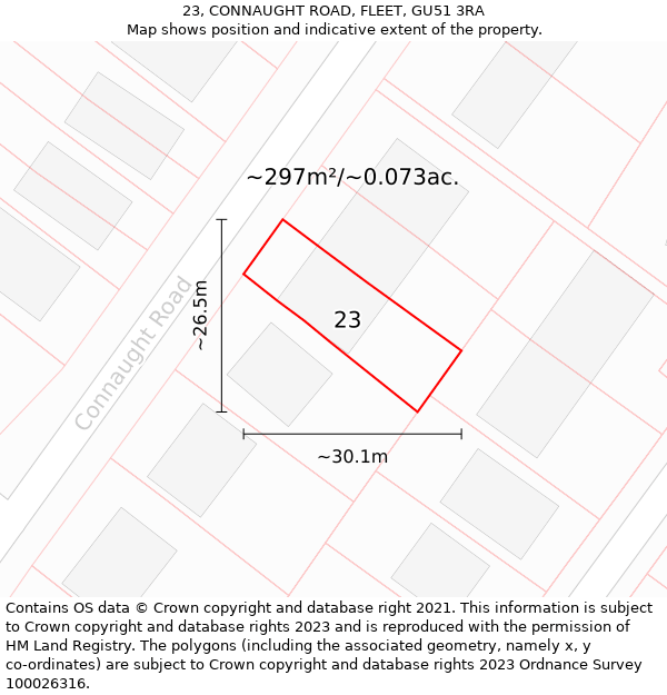 23, CONNAUGHT ROAD, FLEET, GU51 3RA: Plot and title map