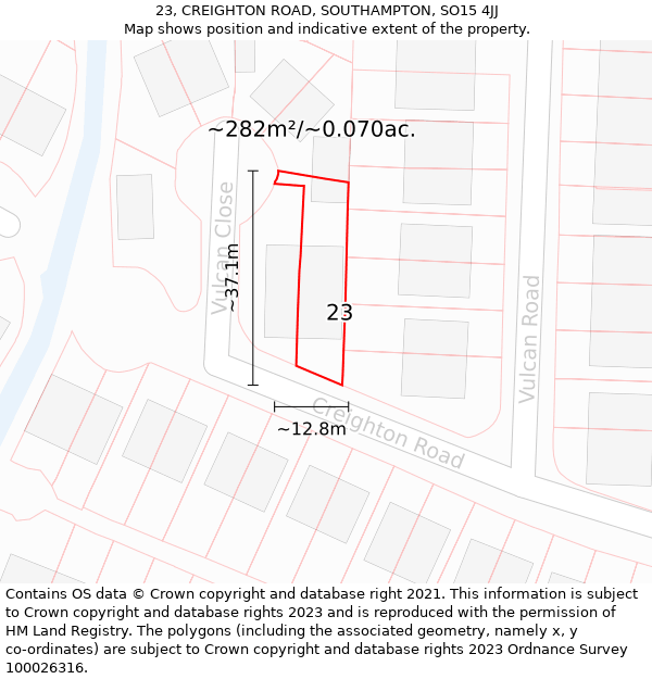 23, CREIGHTON ROAD, SOUTHAMPTON, SO15 4JJ: Plot and title map