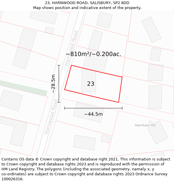 23, HARNWOOD ROAD, SALISBURY, SP2 8DD: Plot and title map