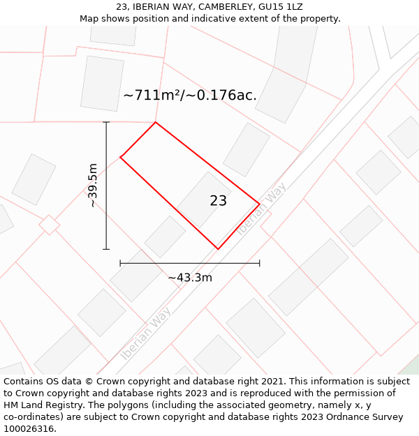 23, IBERIAN WAY, CAMBERLEY, GU15 1LZ: Plot and title map