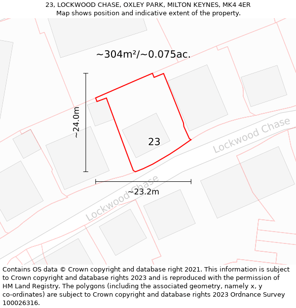 23, LOCKWOOD CHASE, OXLEY PARK, MILTON KEYNES, MK4 4ER: Plot and title map