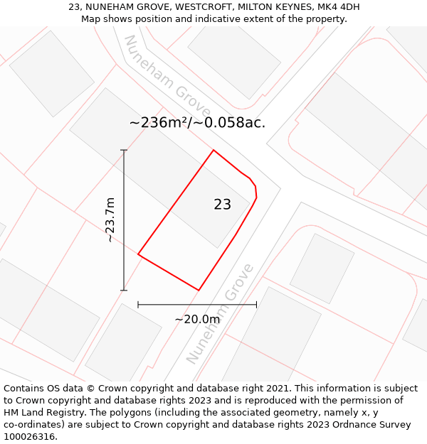 23, NUNEHAM GROVE, WESTCROFT, MILTON KEYNES, MK4 4DH: Plot and title map